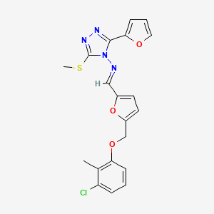 molecular formula C20H17ClN4O3S B14923146 N-[(E)-{5-[(3-chloro-2-methylphenoxy)methyl]furan-2-yl}methylidene]-3-(furan-2-yl)-5-(methylsulfanyl)-4H-1,2,4-triazol-4-amine 
