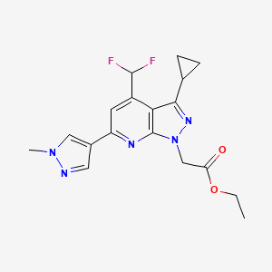 molecular formula C18H19F2N5O2 B14923472 Ethyl 2-(3-cyclopropyl-4-(difluoromethyl)-6-(1-methyl-1H-pyrazol-4-yl)-1H-pyrazolo[3,4-b]pyridin-1-yl)acetate 