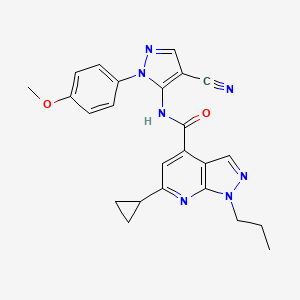 molecular formula C24H23N7O2 B14924021 N-[4-cyano-1-(4-methoxyphenyl)-1H-pyrazol-5-yl]-6-cyclopropyl-1-propyl-1H-pyrazolo[3,4-b]pyridine-4-carboxamide 