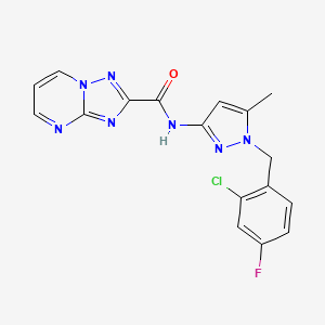 molecular formula C17H13ClFN7O B14924039 N-[1-(2-chloro-4-fluorobenzyl)-5-methyl-1H-pyrazol-3-yl][1,2,4]triazolo[1,5-a]pyrimidine-2-carboxamide 