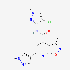 molecular formula C16H14ClN7O2 B14924042 N-(4-chloro-1-methyl-1H-pyrazol-3-yl)-3-methyl-6-(1-methyl-1H-pyrazol-4-yl)[1,2]oxazolo[5,4-b]pyridine-4-carboxamide 