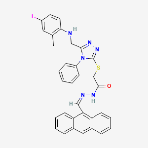 molecular formula C33H27IN6OS B14924134 N'-[(Z)-anthracen-9-ylmethylidene]-2-[(5-{[(4-iodo-2-methylphenyl)amino]methyl}-4-phenyl-4H-1,2,4-triazol-3-yl)sulfanyl]acetohydrazide 