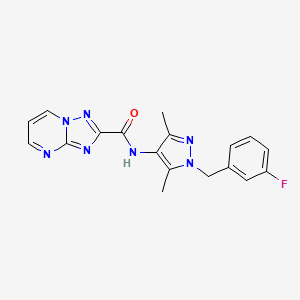 molecular formula C18H16FN7O B14924436 N-[1-(3-fluorobenzyl)-3,5-dimethyl-1H-pyrazol-4-yl][1,2,4]triazolo[1,5-a]pyrimidine-2-carboxamide 