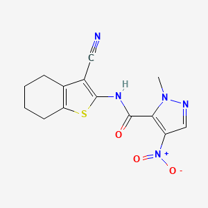 molecular formula C14H13N5O3S B14924538 N-(3-cyano-4,5,6,7-tetrahydro-1-benzothiophen-2-yl)-1-methyl-4-nitro-1H-pyrazole-5-carboxamide 