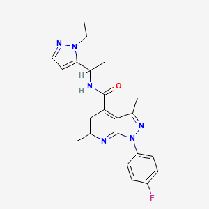 molecular formula C22H23FN6O B14924819 N-[1-(1-ethyl-1H-pyrazol-5-yl)ethyl]-1-(4-fluorophenyl)-3,6-dimethyl-1H-pyrazolo[3,4-b]pyridine-4-carboxamide 