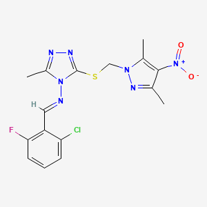 molecular formula C16H15ClFN7O2S B14926972 N-[(E)-(2-chloro-6-fluorophenyl)methylidene]-3-{[(3,5-dimethyl-4-nitro-1H-pyrazol-1-yl)methyl]sulfanyl}-5-methyl-4H-1,2,4-triazol-4-amine 