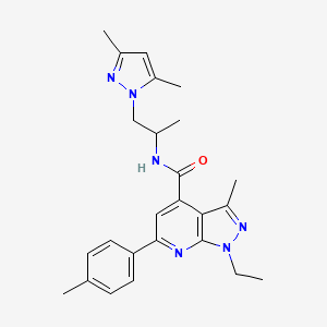 molecular formula C25H30N6O B14927168 N-[1-(3,5-dimethyl-1H-pyrazol-1-yl)propan-2-yl]-1-ethyl-3-methyl-6-(4-methylphenyl)-1H-pyrazolo[3,4-b]pyridine-4-carboxamide 