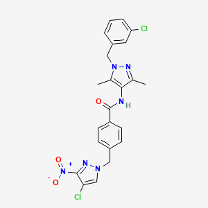 molecular formula C23H20Cl2N6O3 B14927311 N-[1-(3-chlorobenzyl)-3,5-dimethyl-1H-pyrazol-4-yl]-4-[(4-chloro-3-nitro-1H-pyrazol-1-yl)methyl]benzamide 