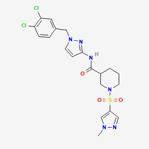 molecular formula C20H22Cl2N6O3S B14927704 N-[1-(3,4-dichlorobenzyl)-1H-pyrazol-3-yl]-1-[(1-methyl-1H-pyrazol-4-yl)sulfonyl]piperidine-3-carboxamide 
