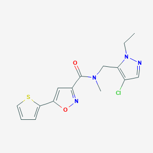 molecular formula C15H15ClN4O2S B14927885 N-[(4-chloro-1-ethyl-1H-pyrazol-5-yl)methyl]-N-methyl-5-(thiophen-2-yl)-1,2-oxazole-3-carboxamide 