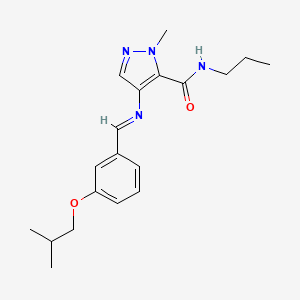 molecular formula C19H26N4O2 B14928088 1-methyl-4-({(E)-[3-(2-methylpropoxy)phenyl]methylidene}amino)-N-propyl-1H-pyrazole-5-carboxamide 