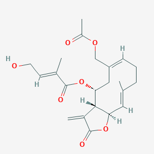 molecular formula C22H28O7 B149281 [(3Ar,4R,6E,10E,11aR)-6-(acetyloxymethyl)-10-methyl-3-methylidene-2-oxo-3a,4,5,8,9,11a-hexahydrocyclodeca[b]furan-4-yl] (E)-4-hydroxy-2-methylbut-2-enoate CAS No. 554449-27-3