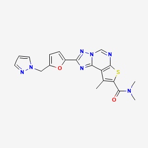 molecular formula C19H17N7O2S B14928140 N,N,9-trimethyl-2-[5-(1H-pyrazol-1-ylmethyl)furan-2-yl]thieno[3,2-e][1,2,4]triazolo[1,5-c]pyrimidine-8-carboxamide 
