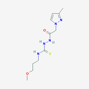 molecular formula C11H19N5O2S B14928577 N-(3-methoxypropyl)-2-[(3-methyl-1H-pyrazol-1-yl)acetyl]hydrazinecarbothioamide 