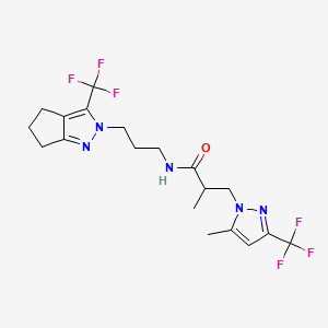 molecular formula C19H23F6N5O B14928664 2-methyl-3-[5-methyl-3-(trifluoromethyl)-1H-pyrazol-1-yl]-N-{3-[3-(trifluoromethyl)-5,6-dihydrocyclopenta[c]pyrazol-2(4H)-yl]propyl}propanamide 