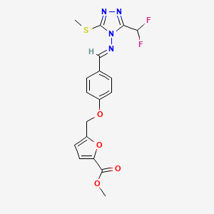 molecular formula C18H16F2N4O4S B14928692 methyl 5-({4-[(E)-{[3-(difluoromethyl)-5-(methylsulfanyl)-4H-1,2,4-triazol-4-yl]imino}methyl]phenoxy}methyl)furan-2-carboxylate 
