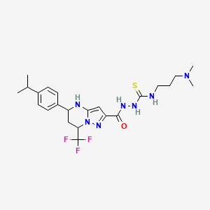 molecular formula C23H32F3N7OS B14928843 N-[3-(dimethylamino)propyl]-2-({5-[4-(propan-2-yl)phenyl]-7-(trifluoromethyl)-4,5,6,7-tetrahydropyrazolo[1,5-a]pyrimidin-2-yl}carbonyl)hydrazinecarbothioamide 