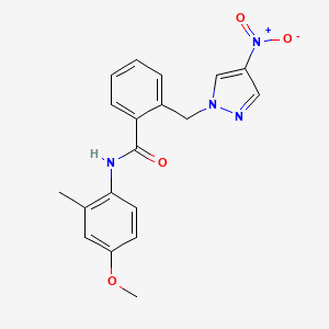 molecular formula C19H18N4O4 B14929261 N-(4-methoxy-2-methylphenyl)-2-[(4-nitro-1H-pyrazol-1-yl)methyl]benzamide 