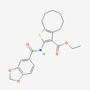 molecular formula C21H23NO5S B14929473 Ethyl 2-[(1,3-benzodioxol-5-ylcarbonyl)amino]-4,5,6,7,8,9-hexahydrocycloocta[b]thiophene-3-carboxylate 