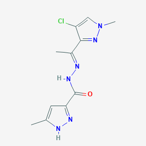 molecular formula C11H13ClN6O B14929752 N'-[(1E)-1-(4-chloro-1-methyl-1H-pyrazol-3-yl)ethylidene]-5-methyl-1H-pyrazole-3-carbohydrazide 