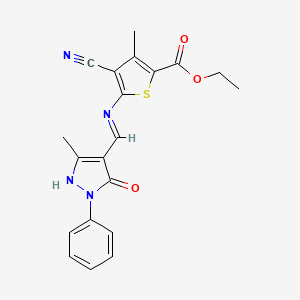 molecular formula C20H18N4O3S B14930408 ethyl 4-cyano-5-{[(E)-(5-hydroxy-3-methyl-1-phenyl-1H-pyrazol-4-yl)methylidene]amino}-3-methylthiophene-2-carboxylate 