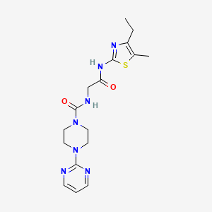 molecular formula C17H23N7O2S B14933051 N-(2-((4-ethyl-5-methylthiazol-2-yl)amino)-2-oxoethyl)-4-(pyrimidin-2-yl)piperazine-1-carboxamide 
