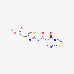molecular formula C15H14N4O4S2 B14934593 ethyl (2-{[(2-methyl-5-oxo-5H-[1,3]thiazolo[3,2-a]pyrimidin-6-yl)carbonyl]amino}-1,3-thiazol-4-yl)acetate 