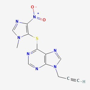 molecular formula C12H9N7O2S B1493532 6-((1-Methyl-4-nitro-1H-imidazol-5-yl)thio)-9-(prop-2-yn-1-yl)-9H-purine 