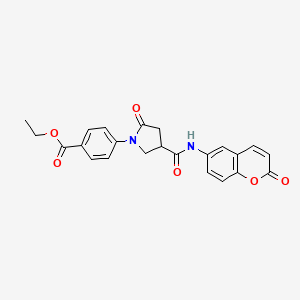 molecular formula C23H20N2O6 B14938891 ethyl 4-{2-oxo-4-[(2-oxo-2H-chromen-6-yl)carbamoyl]pyrrolidin-1-yl}benzoate 