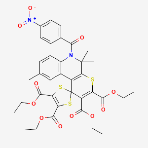 molecular formula C36H36N2O11S3 B14939504 Tetraethyl 5',5',9'-trimethyl-6'-[(4-nitrophenyl)carbonyl]-5',6'-dihydrospiro[1,3-dithiole-2,1'-thiopyrano[2,3-c]quinoline]-2',3',4,5-tetracarboxylate 