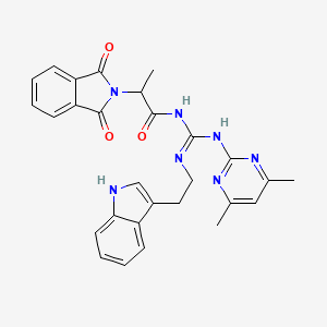 molecular formula C28H27N7O3 B14940101 N-[(E)-[(4,6-dimethylpyrimidin-2-yl)amino]{[2-(1H-indol-3-yl)ethyl]amino}methylidene]-2-(1,3-dioxo-1,3-dihydro-2H-isoindol-2-yl)propanamide 