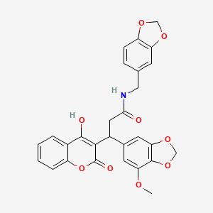 molecular formula C28H23NO9 B14940989 N-(1,3-benzodioxol-5-ylmethyl)-3-(4-hydroxy-2-oxo-2H-chromen-3-yl)-3-(7-methoxy-1,3-benzodioxol-5-yl)propanamide 