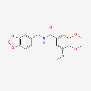 molecular formula C18H17NO6 B14940994 N-(1,3-benzodioxol-5-ylmethyl)-8-methoxy-2,3-dihydro-1,4-benzodioxine-6-carboxamide 