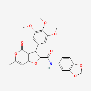 molecular formula C25H23NO9 B14941050 N-(1,3-benzodioxol-5-yl)-6-methyl-4-oxo-3-(3,4,5-trimethoxyphenyl)-2,3-dihydro-4H-furo[3,2-c]pyran-2-carboxamide 