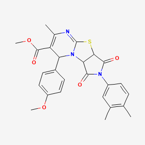molecular formula C26H25N3O5S B14941085 methyl 4-(3,4-dimethylphenyl)-12-(4-methoxyphenyl)-10-methyl-3,5-dioxo-7-thia-1,4,9-triazatricyclo[6.4.0.02,6]dodeca-8,10-diene-11-carboxylate 