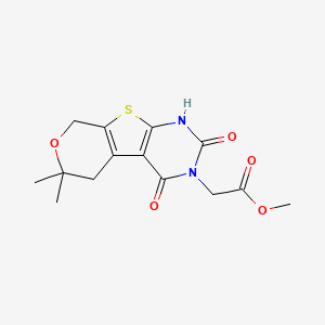 molecular formula C14H16N2O5S B14941478 Methyl 2-(12,12-dimethyl-3,5-dioxo-11-oxa-8-thia-4,6-diazatricyclo[7.4.0.0(2,7)]trideca-1(9),2(7)-dien-4-yl)acetate 