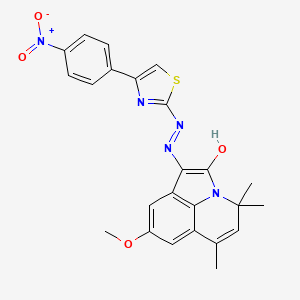 molecular formula C24H21N5O4S B14941565 (1E)-8-methoxy-4,4,6-trimethyl-1-{2-[4-(4-nitrophenyl)-1,3-thiazol-2-yl]hydrazinylidene}-4H-pyrrolo[3,2,1-ij]quinolin-2(1H)-one 