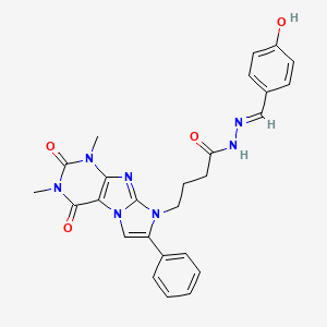 molecular formula C26H25N7O4 B14941590 4-(1,3-dimethyl-2,4-dioxo-7-phenyl-1,2,3,4-tetrahydro-8H-imidazo[2,1-f]purin-8-yl)-N'-[(E)-(4-hydroxyphenyl)methylidene]butanehydrazide 