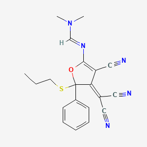 molecular formula C20H19N5OS B14941850 N'-[3-Cyano-4-(dicyanomethylene)-5-phenyl-5-(propylsulfanyl)-4,5-dihydro-2-furanyl]-N,N-dimethyliminoformamide 