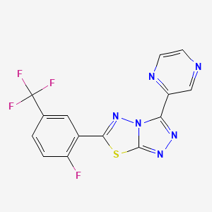 molecular formula C14H6F4N6S B14941879 6-[2-Fluoro-5-(trifluoromethyl)phenyl]-3-(pyrazin-2-yl)[1,2,4]triazolo[3,4-b][1,3,4]thiadiazole 