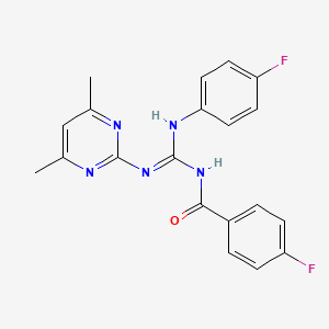 molecular formula C20H17F2N5O B14941893 N-[N-(4,6-dimethylpyrimidin-2-yl)-N'-(4-fluorophenyl)carbamimidoyl]-4-fluorobenzamide 