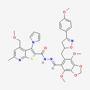 molecular formula C36H35N5O8S B14941936 N'-[(E)-(4,7-dimethoxy-6-{[3-(4-methoxyphenyl)-4,5-dihydro-1,2-oxazol-5-yl]methyl}-1,3-benzodioxol-5-yl)methylidene]-4-(methoxymethyl)-6-methyl-3-(1H-pyrrol-1-yl)thieno[2,3-b]pyridine-2-carbohydrazide 