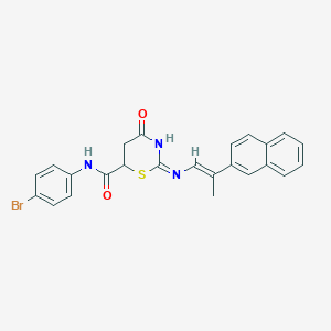 molecular formula C24H20BrN3O2S B14947175 (2E)-N-(4-bromophenyl)-2-{[(1E)-2-(naphthalen-2-yl)prop-1-en-1-yl]imino}-4-oxo-1,3-thiazinane-6-carboxamide 