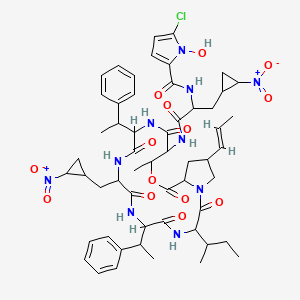 molecular formula C55H69ClN10O14 B1494816 N-[1-[[3-butan-2-yl-16-methyl-9-[(2-nitrocyclopropyl)methyl]-2,5,8,11,14,18-hexaoxo-6,12-bis(1-phenylethyl)-21-[(E)-prop-1-enyl]-17-oxa-1,4,7,10,13-pentazabicyclo[17.3.0]docosan-15-yl]amino]-3-(2-nitrocyclopropyl)-1-oxopropan-2-yl]-5-chloro-1-hydroxypyrrole-2-carboxamide CAS No. 121548-21-8