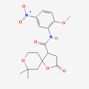 molecular formula C18H22N2O7 B14948602 N-(2-methoxy-5-nitrophenyl)-7,7-dimethyl-2-oxo-1,8-dioxaspiro[4.5]decane-4-carboxamide 