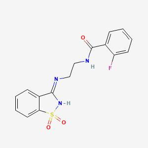 molecular formula C16H14FN3O3S B14951496 N-{2-[(1,1-dioxido-1,2-benzothiazol-3-yl)amino]ethyl}-2-fluorobenzamide 