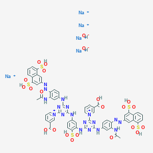 molecular formula C60H48N18Na5O23S5+5 B1495193 pentasodium;1-[4-[3-acetamido-4-[(4,8-disulfonaphthalen-2-yl)diazenyl]anilino]-6-[3-[[4-[3-acetamido-4-[(4,8-disulfonaphthalen-2-yl)diazenyl]anilino]-6-(3-carboxypyridin-1-ium-1-yl)-1,3,5-triazin-2-yl]amino]-4-sulfoanilino]-1,3,5-triazin-2-yl]pyridin-1-ium-3-carboxylic acid;dihydroxide CAS No. 89797-02-4