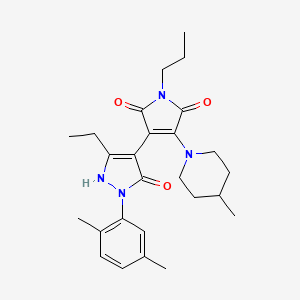 molecular formula C26H34N4O3 B14952141 3-(1-(2,5-Dimethylphenyl)-3-ethyl-5-hydroxy-1H-pyrazol-4-yl)-4-(4-methylpiperidin-1-yl)-1-propyl-1H-pyrrole-2,5-dione 