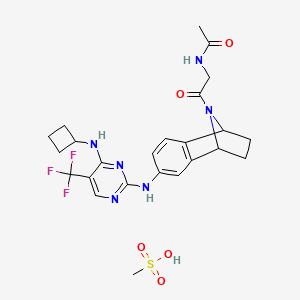 molecular formula C24H29F3N6O5S B1495280 N-[2-[4-[[4-(cyclobutylamino)-5-(trifluoromethyl)pyrimidin-2-yl]amino]-11-azatricyclo[6.2.1.02,7]undeca-2(7),3,5-trien-11-yl]-2-oxoethyl]acetamide;methanesulfonic acid 