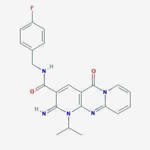 molecular formula C22H20FN5O2 B14955918 N-[(4-fluorophenyl)methyl]-6-imino-2-oxo-7-propan-2-yl-1,7,9-triazatricyclo[8.4.0.03,8]tetradeca-3(8),4,9,11,13-pentaene-5-carboxamide 